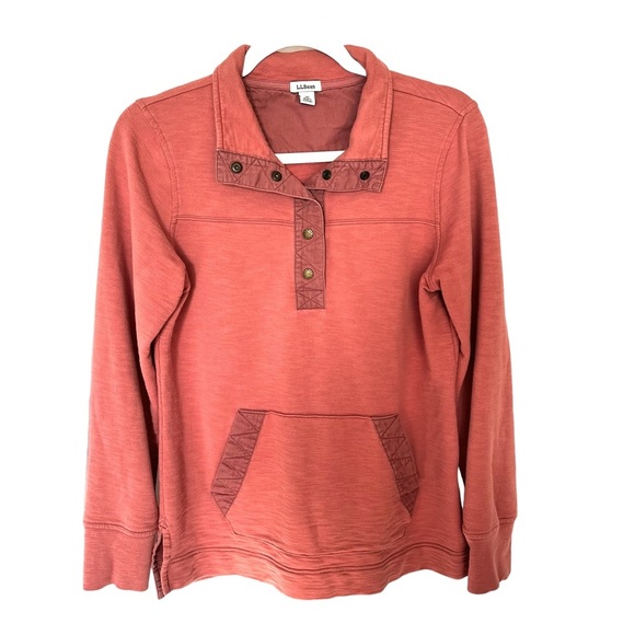 L.L. Bean Tops - Ll Bean Top Womens XS Coral Salmon Snap Up Organic Cotton Henley Sweatshirt